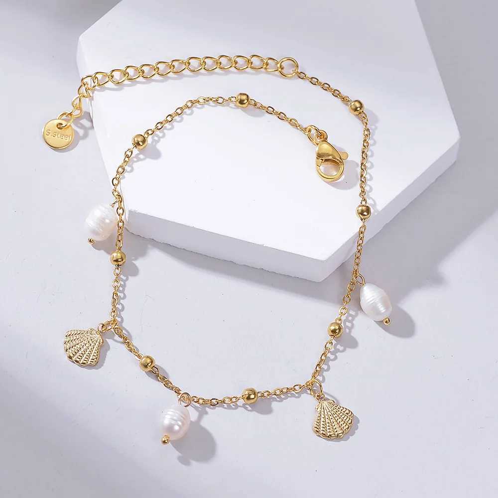Trendy Imitation Pearl Foot Chain Gold-plated Stainless Steel Elegant Fashion Jewelry For Women Gift Beach Shell Ankle Chain H260325-image-1099068154
