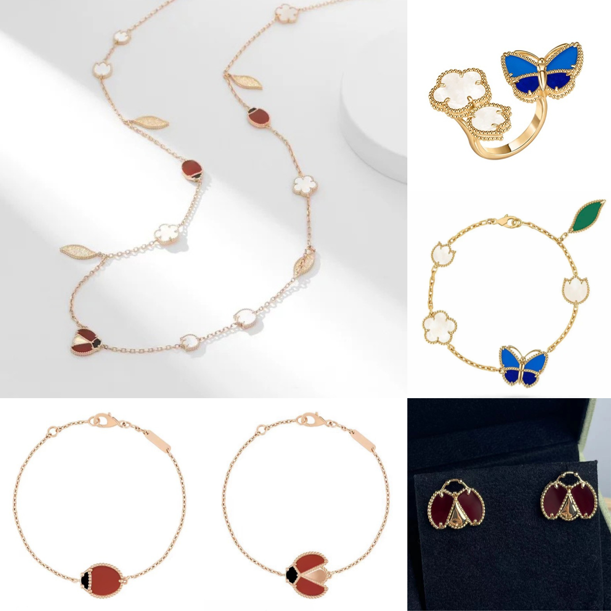 designer earrings blue butterfly necklace bracelet designer clover ring new style jewelry set ladybug bracelets designer earings for woman gold p-image-1099175592