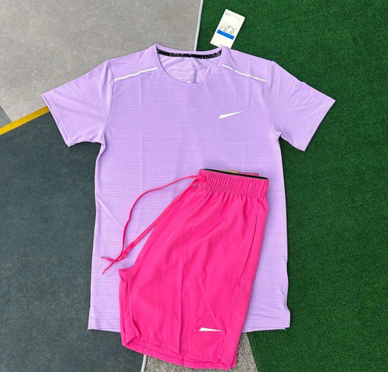 Quick Dry Breathable Men's 2-Piece Set Short Sleeved Tee and Athletic Shorts for Running, Gym, Casual Summer Tracksuit
