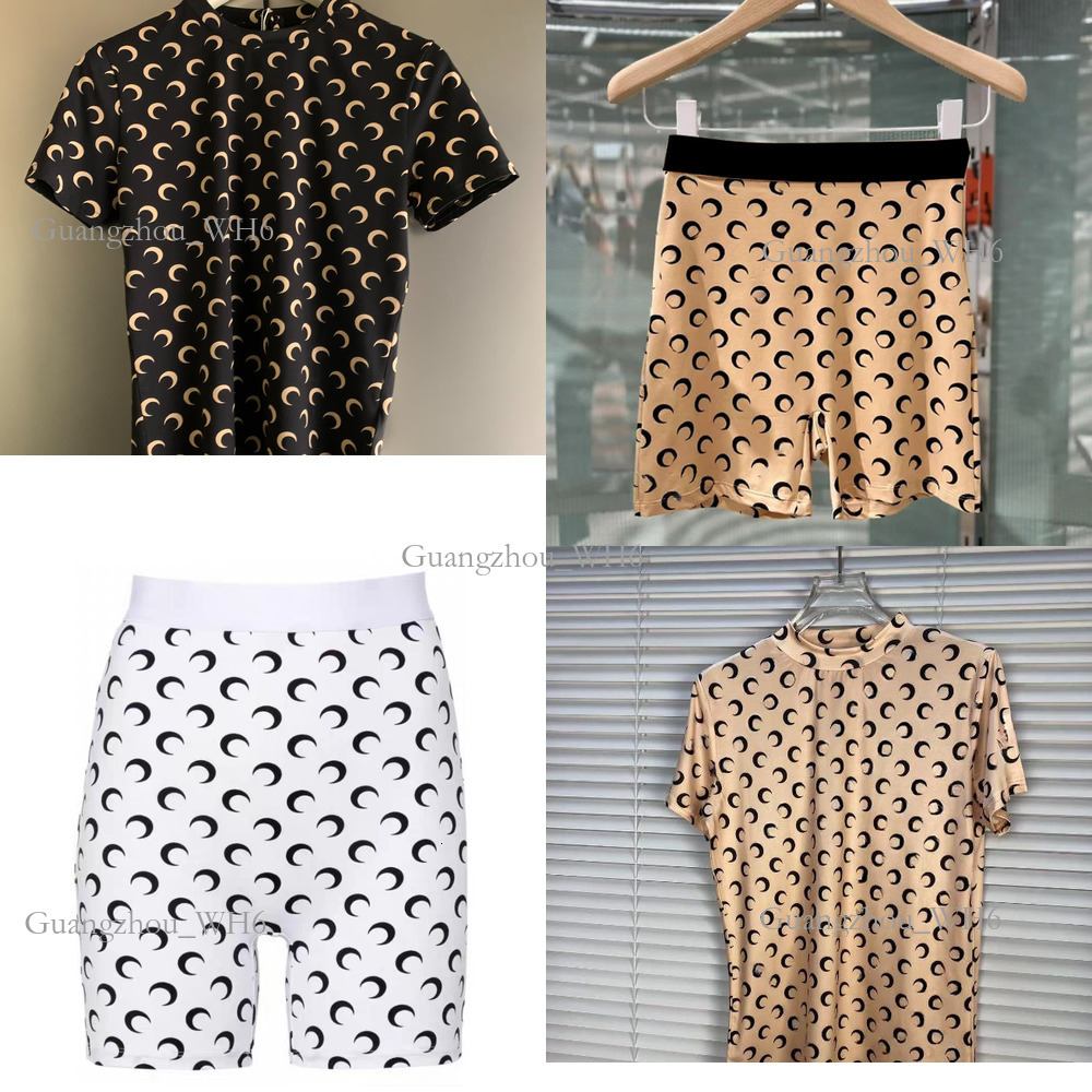Designer Elastic Slimming T-shirt Ice Silk Sunscreen Moon Top Crescent Small Marine Womens Black Sports Shorts Set Wholesale 2025 be 51$