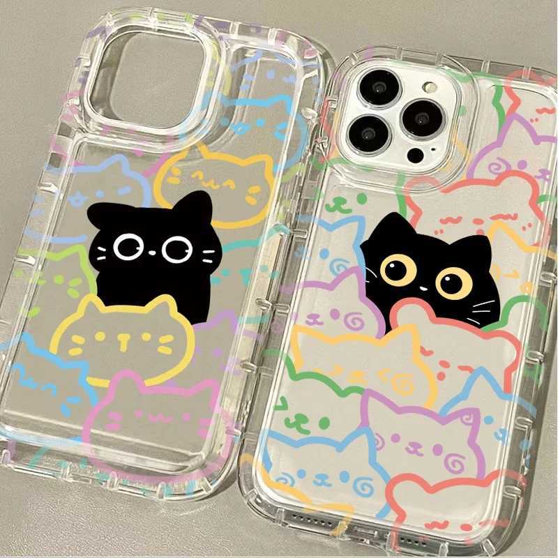 Colorful Cute Black Cat Creative Phone Case for IPhone 17 Air 16 16E 15 14 Plus 13 12 11 Pro Max Plus 7 8 SE 2020 Silicone Cover H260326-image-1099193548