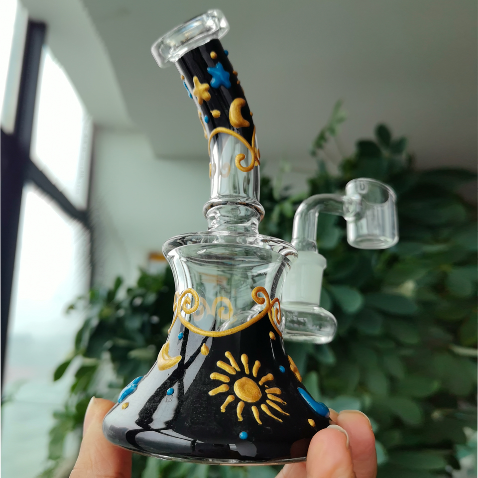 Zwart glas Waterleidingen glow In The Dark bong waterpijpen Shisha Roken Glas Water Bongs BUbbler Accessoire 14mm mannelijke
