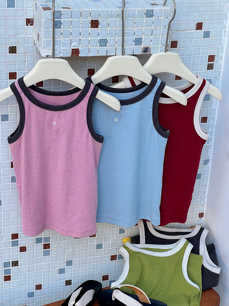A2021 Girl Clothes Children Contrast Color Fashion Vest T-shirt Kids Tank Sleeveless Top Youthful Youth and Adult Shirts Tank Tops for Children