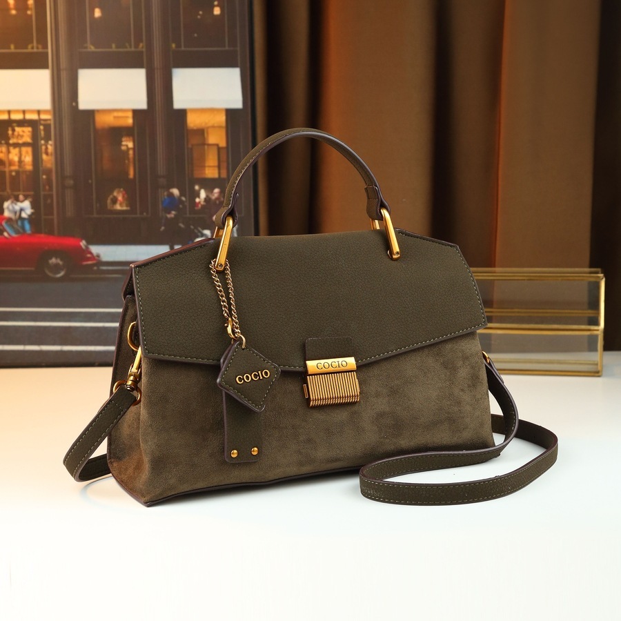 COCIO 2025 New Original Women's with Lychee Pattern, High-End Lock Clasp Bag, Fashionable and Versatile Shoulder/Crossbody Bag