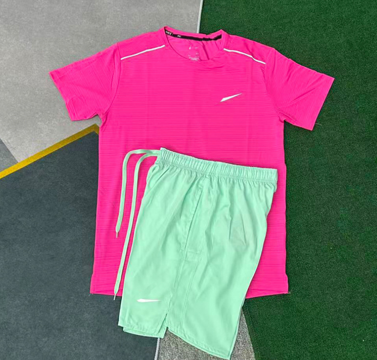 Men's 2-in-1 Sport Suit Crystal Bar Design Short Sleeve Tee + Athletic Shorts Lightweight Fast Drying Jogging Set