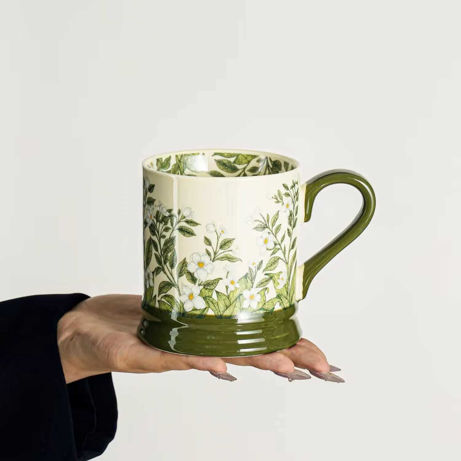 High-value ins style mug design lily of the valley flower blooming cup ceramic water cup home office coffee cup H260326-image-1099169786