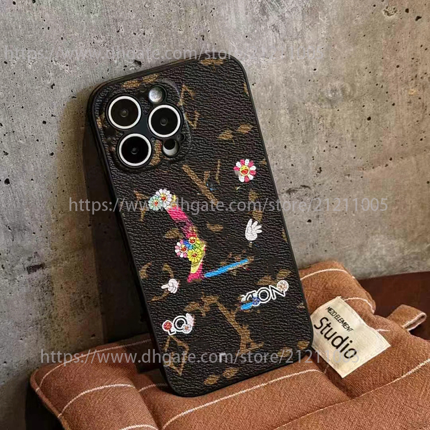 1V phone case for iPhone 17 16 15 14 13 Pro 12 11 Max Plus 16Pro colorful sunflower graffiti phone case classic print 17Pro cover 15pro 14Pro full w