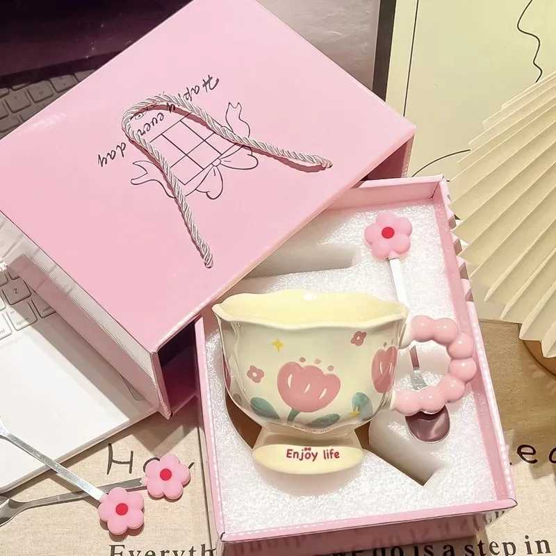 High-value birthday gifts for girls tulip ceramic cups gift boxes flower mugs H260326-image-1099170025