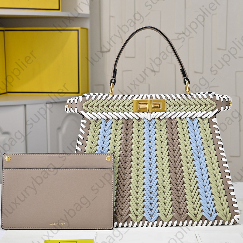 Handmade Leather Weaving Tote Bag Shopping Bag Beach Shoulder Bag Handbag Purses Bags For Women Hobo Armpit Bag Sac De Luxe Detachable Strap High Qu