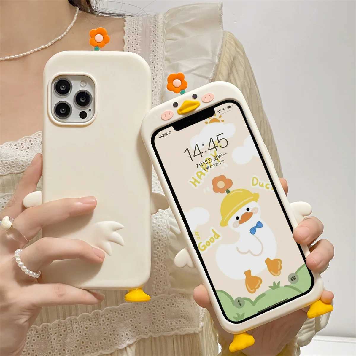 3D Flower Duckling Suitable For iPhone 15 Phone Case 13 Silicone 14 12 Pro Max 11 XR Soft XSMAX 8 PLUS H260326-image-1099193566
