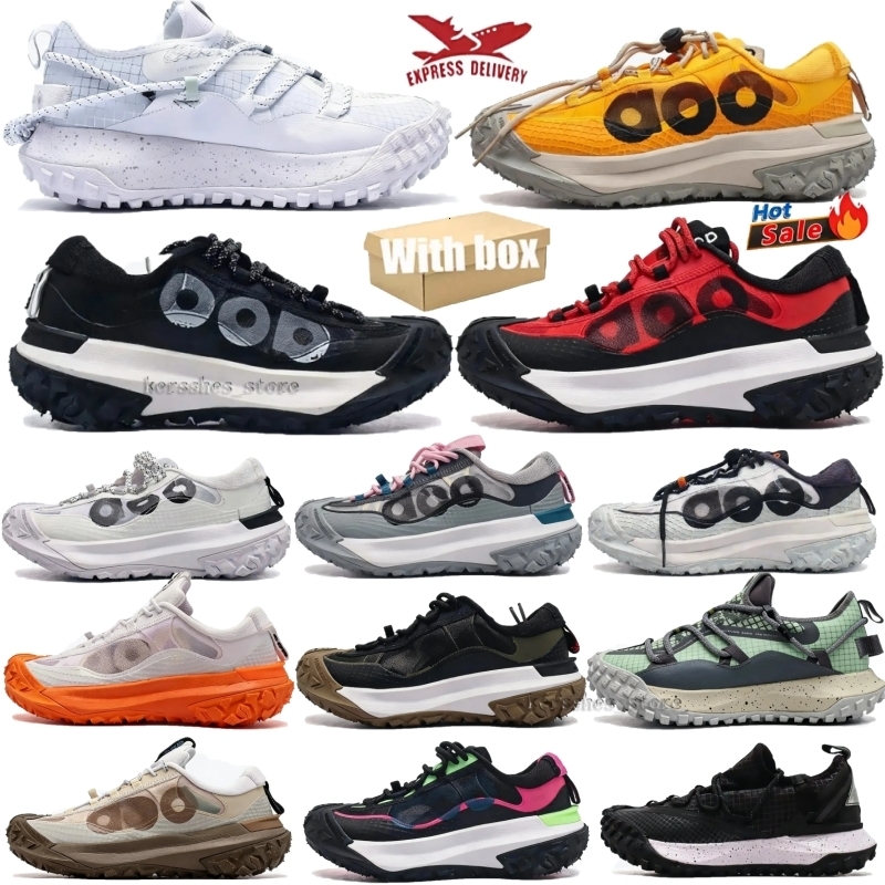 With box ACG Mountains Fly 2 Low Men Women Running Shoes Designer Trainers Orange Dark Smoke Grey Triple Black Chunky Outsole Platform Outdoor Hikin