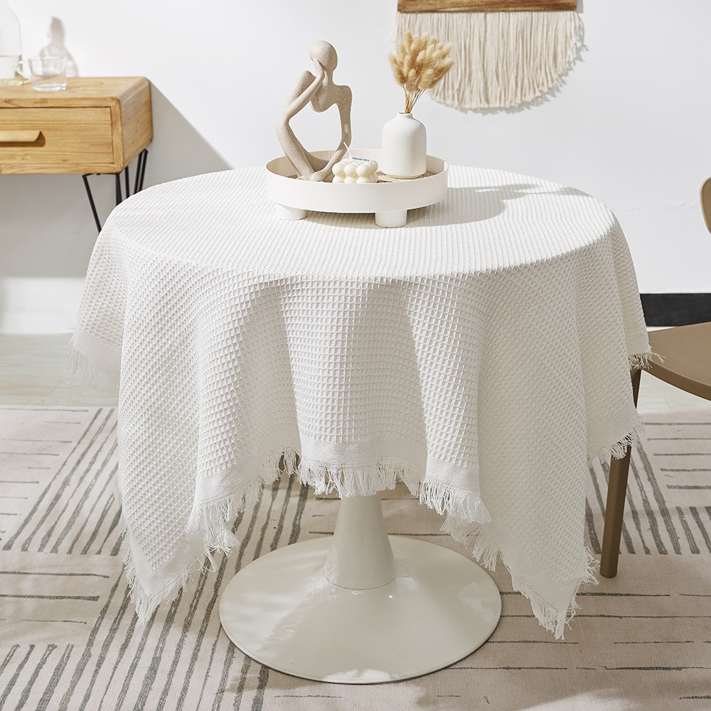 Cotton-Linen Tassel Tablecloth Photography Backdrop, Decorative Fabric, Coffee Table Mat, Round Tablecloth.VTQ701-image-1099150089