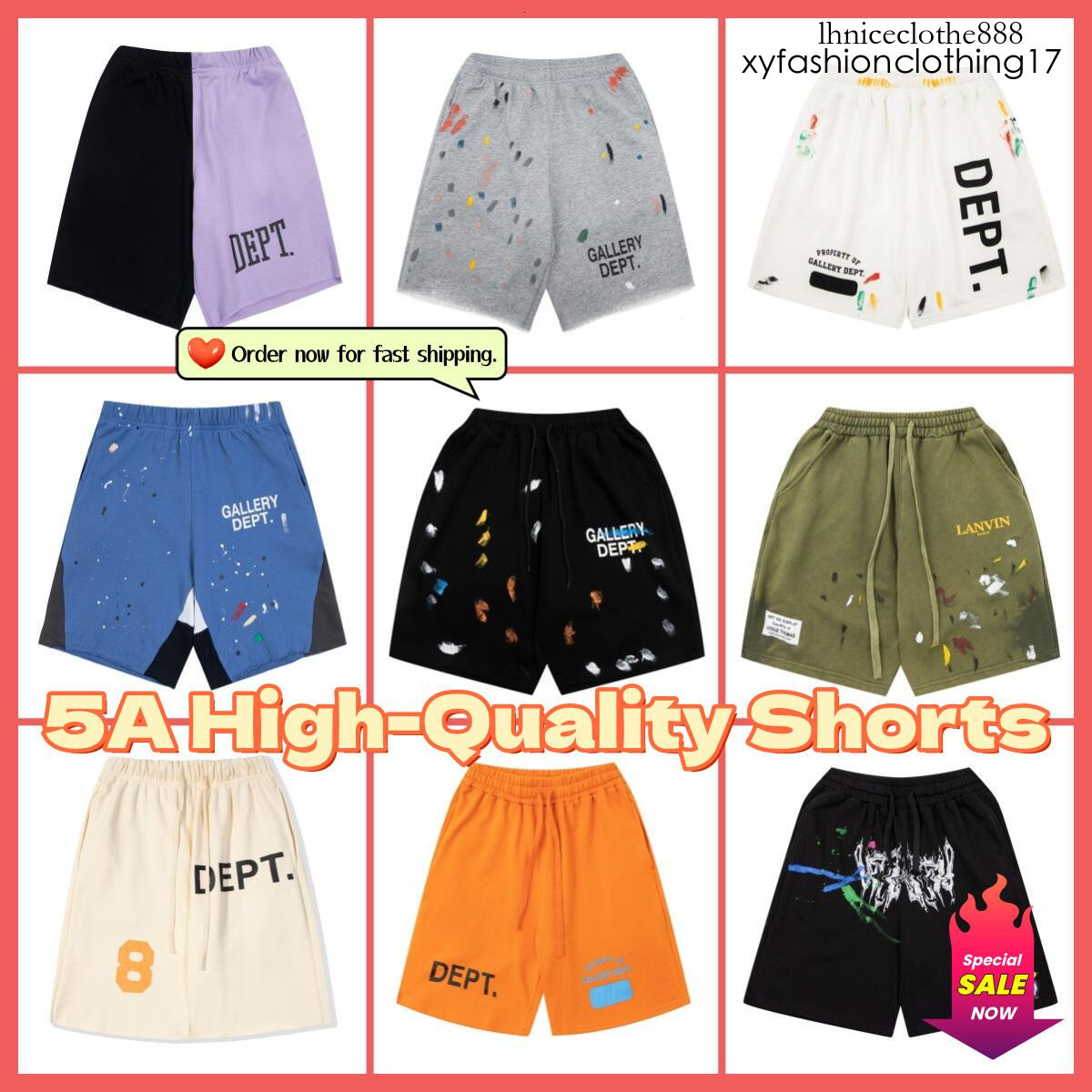 2026 New Arrival Gals ERYLY DEP7 100% Cotton Paint Splatter Print Shorts, Unisex Drawstring Elastic Waist Breathable Casual Streetwear 5 Inch Shorts