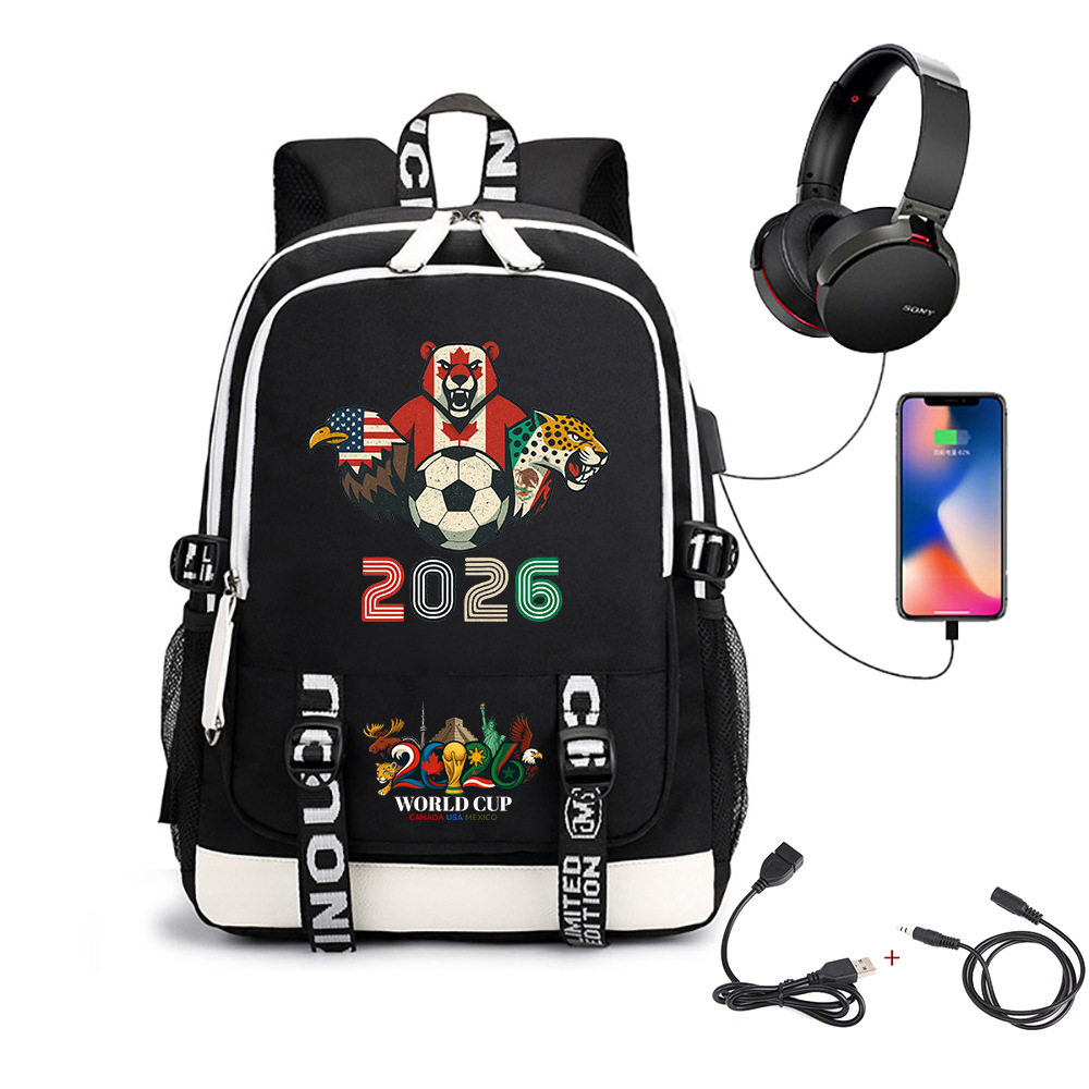 2026 World Cup new mascot cartoon backpack fashionable Leisure rechargeable case casual trend fan backpack for students