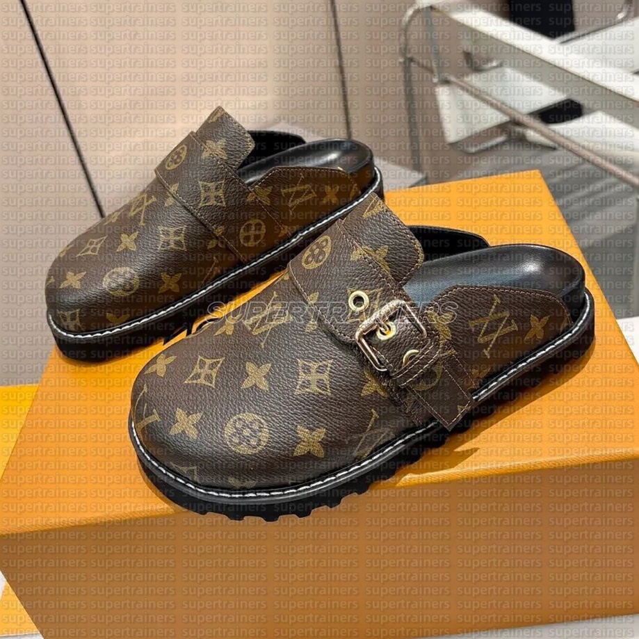 Designer Slippers Cosy Clogs Calfskin Mules sandals Denim Letter Printing Leather Embossed Platform Easy women men fluffy scuffs brown slippers size