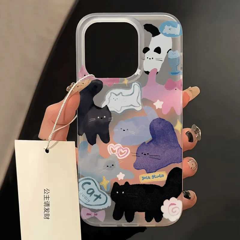 Kitten Party Cartoon Cute Creative Cat Lovely Phone Case For iPhone 16 E 15 14 13 12 11 Pro XR XS X Max 7 8 Plus MINI Y2K Cover H260326-image-1099195785