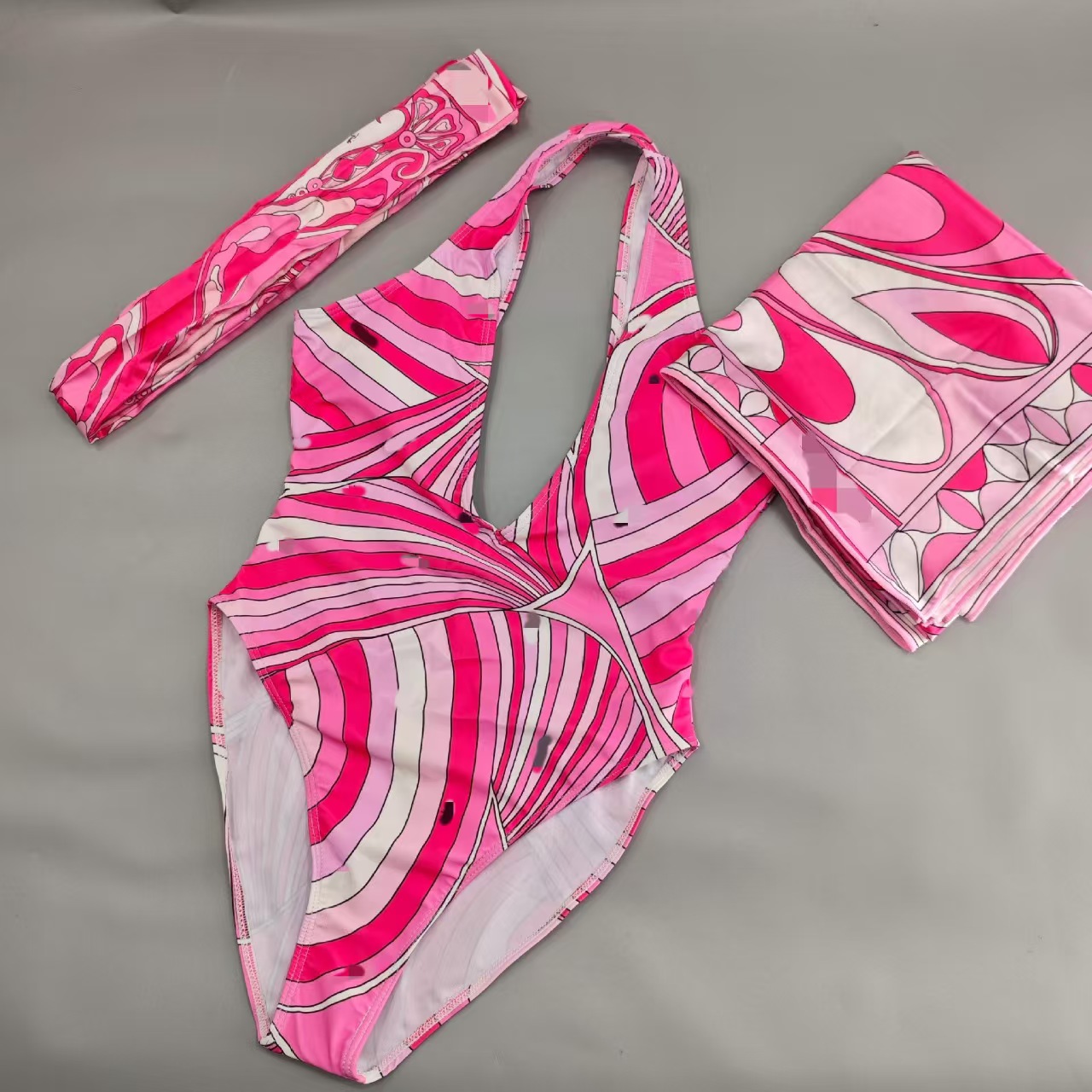 designer swimwear Colorful Women Bikini Swimwear Headband Sarong Sexy Hollow Swimsuits Scarf Skirt V Neck Beachwear Beach Holiday Bathing Suits O-image-1099341774