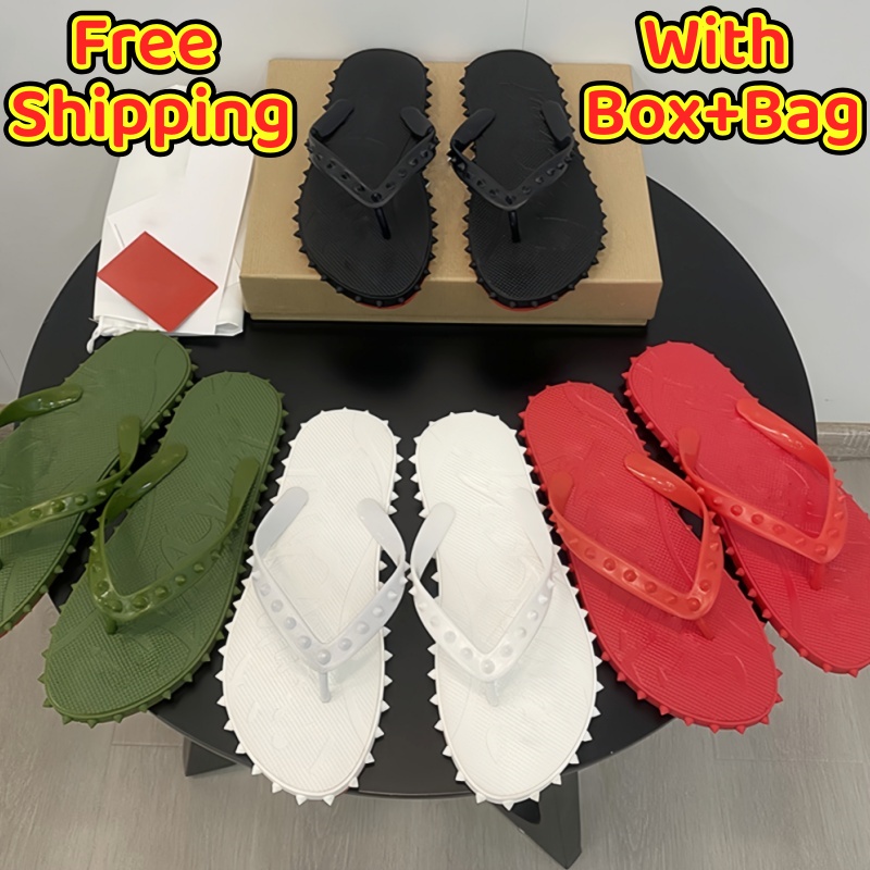 free shipping designer sandals red-bottomed flip-flops red rivet flip flops for men women sneaker summer beach slippers leather fashion luxury bo