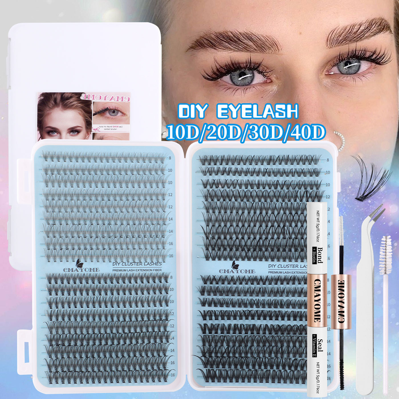 Thick Fluffy DIY Eyelash Extensions Soft Lightweight DIY Lash Clusters with Lash Bond & Seal Tweezer Handmade Reusable D Curled Individual Eyelas-image-1099215102
