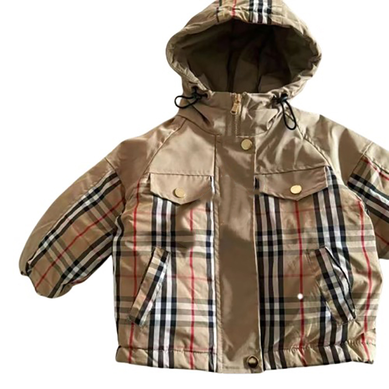 Children Outerwear Clothes Plaid Printed Long Sleeve Kids Down Jacket Boys Girls Long Sleeved Coat