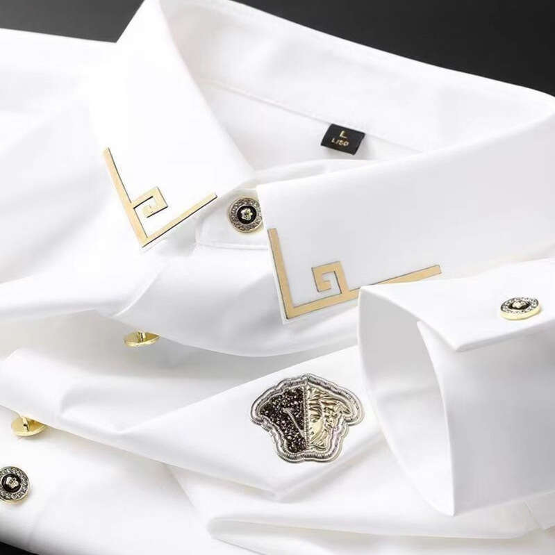 Europees nieuw zakelijk casual effen kleur lange mouwen voor heren, high-end slim-fit overhemd met knoopsluiting