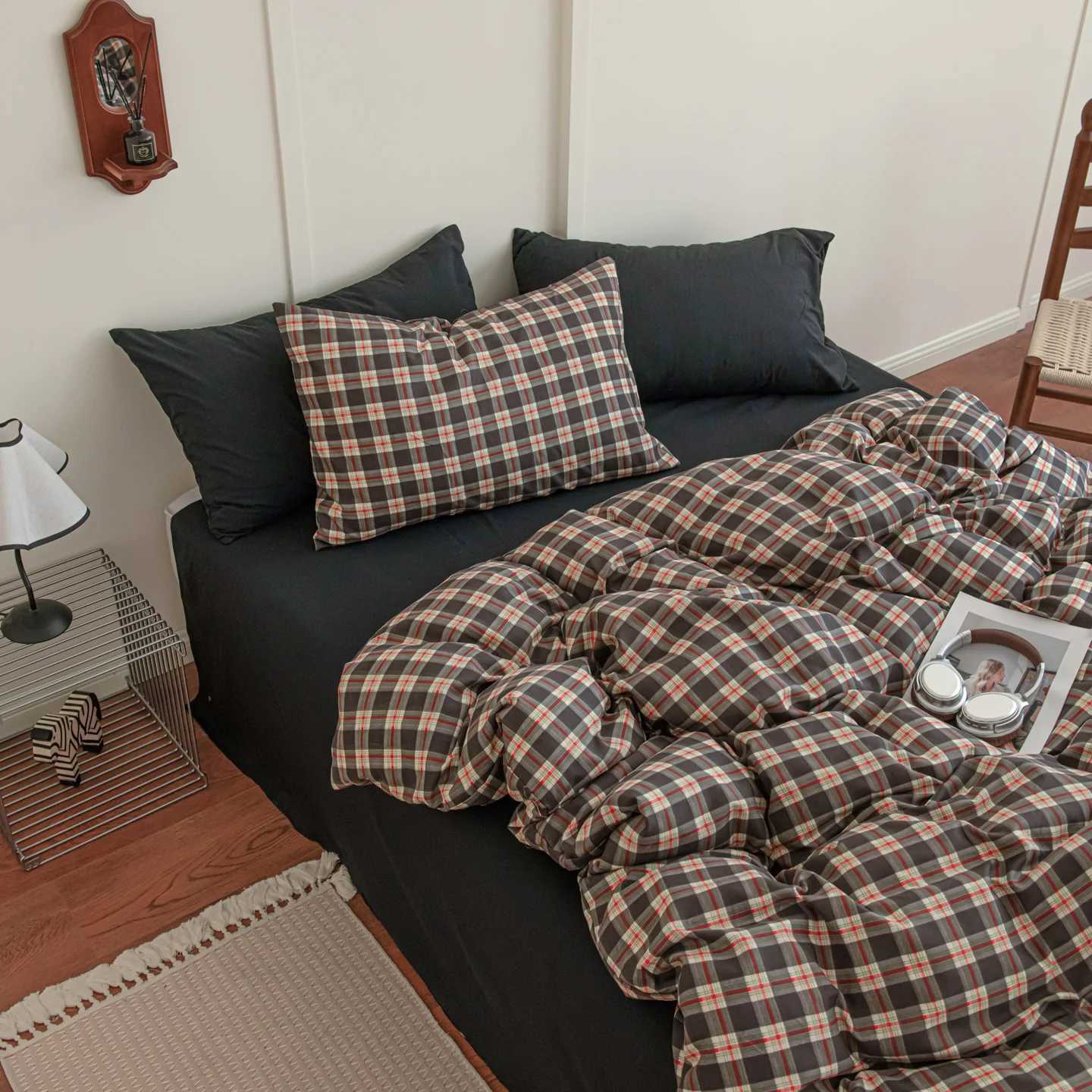 Vintage Style Plaid Bedding Sets 2025 New Soft Bed Sheet Set Woman Duvet Cover For Girls With Pillow Covers Quilt Cover H260327-image-1099310248
