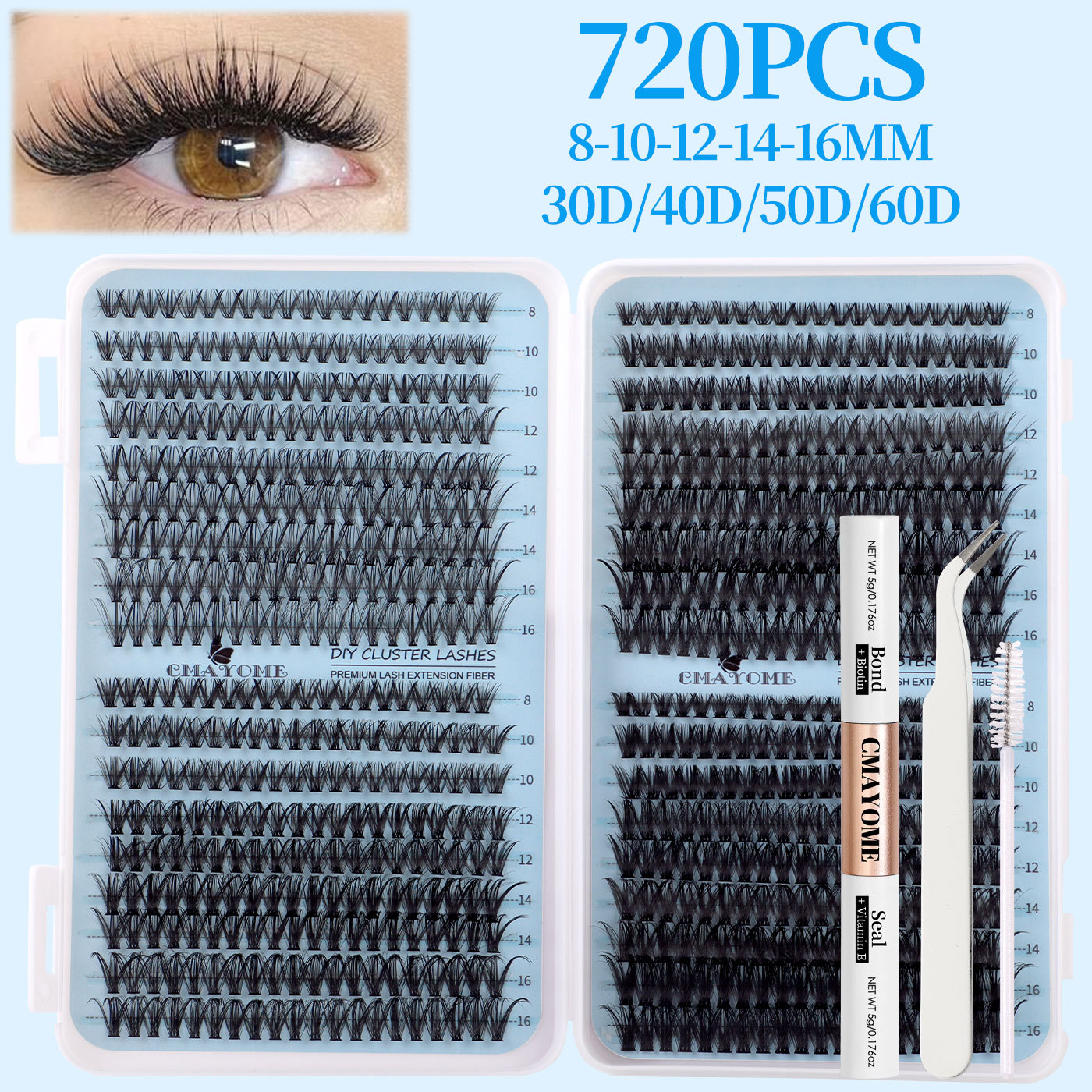 Thick Fluffy Individual Lashes DIY Cluster Eyelashes Kit with Lash Bond & Seal Reusable Handmade DIY Segmented Eyelash Extensions D Curled Grafte-image-1099306365