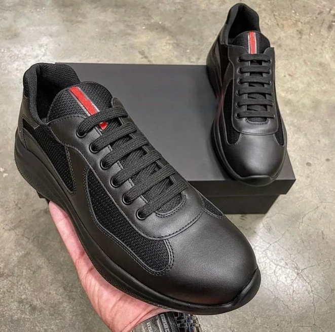 Shoes Designer Men Women Men's P-Brand Breathable Stylish and Casual Athletic Shoes Featuring Glossy Leather and Mesh Panels Black Red Eur 37-4