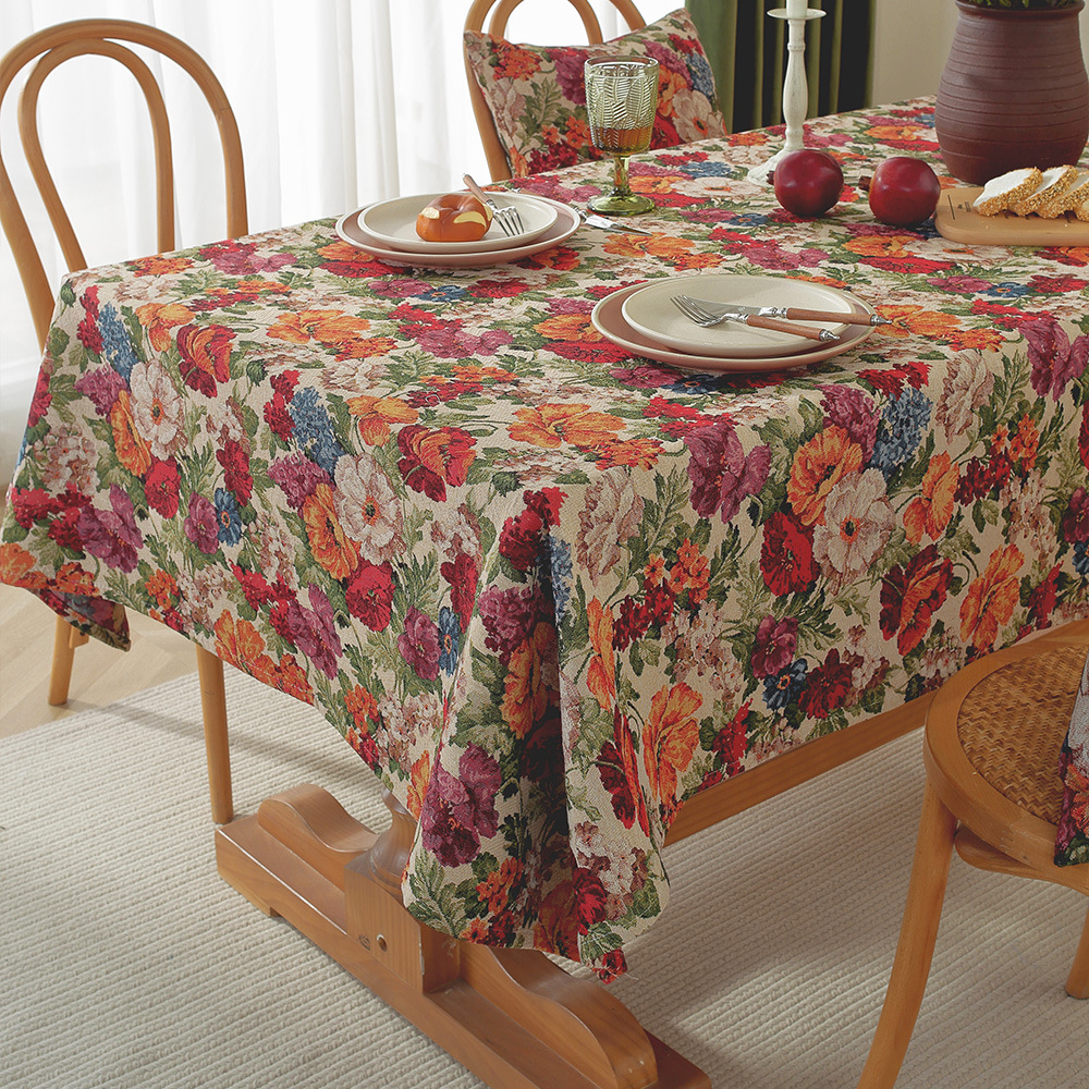 Country-style floral cotton and linen tablecloth, atmospheric decorative tablecloth, coffee table tablecloth NJTN01-image-1099297285