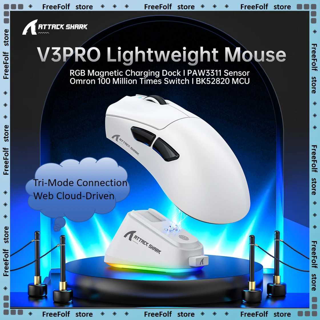 ATTACK SHARK V3PRO Lightweight Mouse25000DPIPAW3311 Sensor1KHz Polling Rate400IPS40GWired/24G/BTWeb Cloud-Driven D260327-image-1099299330