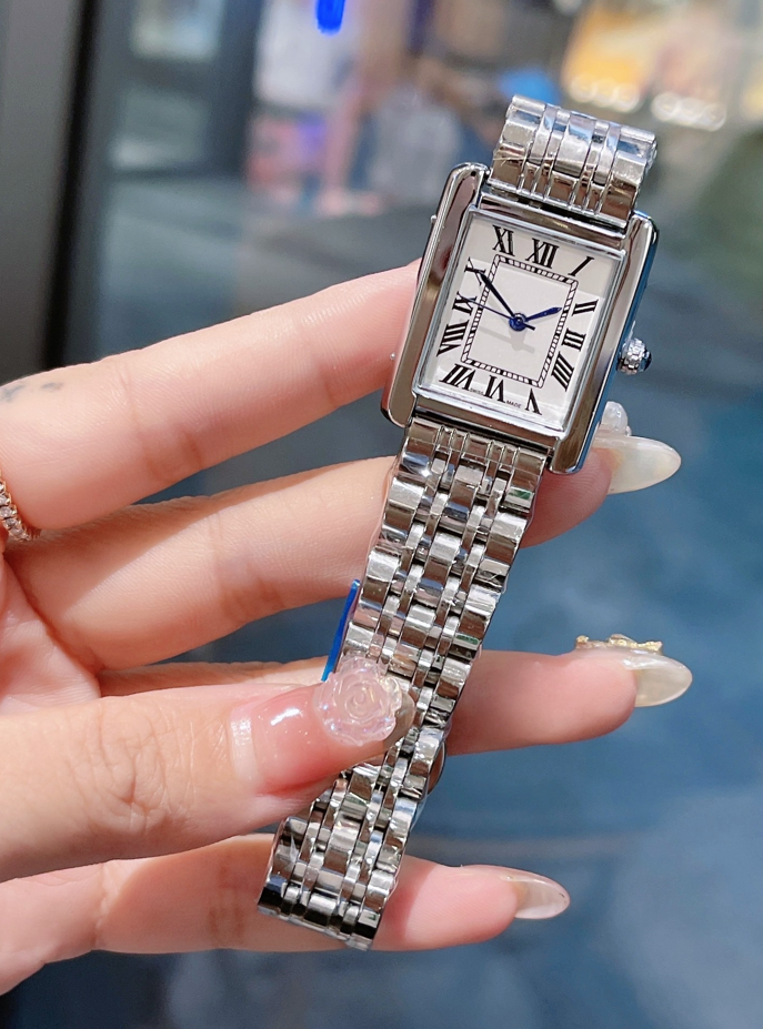 Designer Luxury fashion women TANK watches stainless steel square style watch lady quartz movement stainless steel strap casual womens wristwatches
