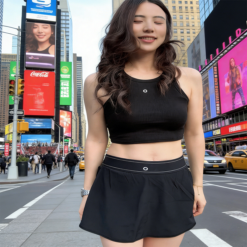 Women 2 Piece Tennis Outfit Solid Color Skort With Built In Shorts Yoga Tank Top Casual Street Athletic Matching Set-image-1111131246