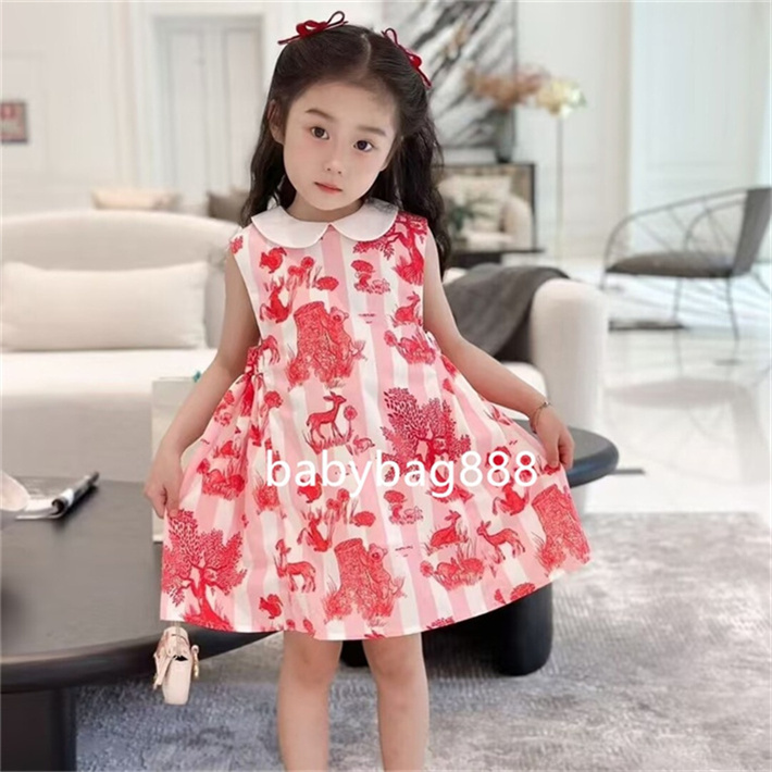 Brand Kids Girls Floral Letter Pleated Dresses Babies Designer Princess Tulle Lace Childrens Luxury Cotton Beach Dress Skirts Baby Clothes size 90cm