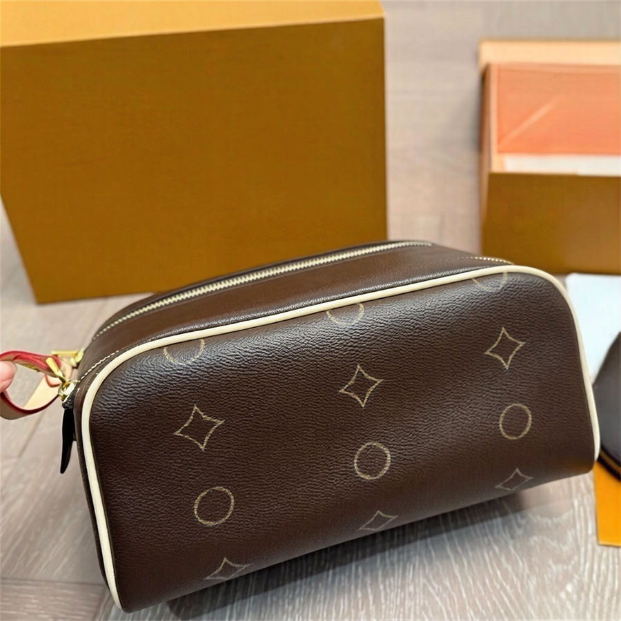 Sac de maquillage de créateur de luxe, couleur unie, sac à deux mains, sac de lavage, double fermeture éclair, décontracté, grande capacité, prat
