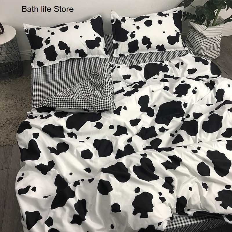 Black and White Cow Bedding Set Simple Home Textile Girl Kids Duvet Cover Sheet Pillowcase 3/4pcs Bed Linens King 220x240cm H260327-image-1099310269
