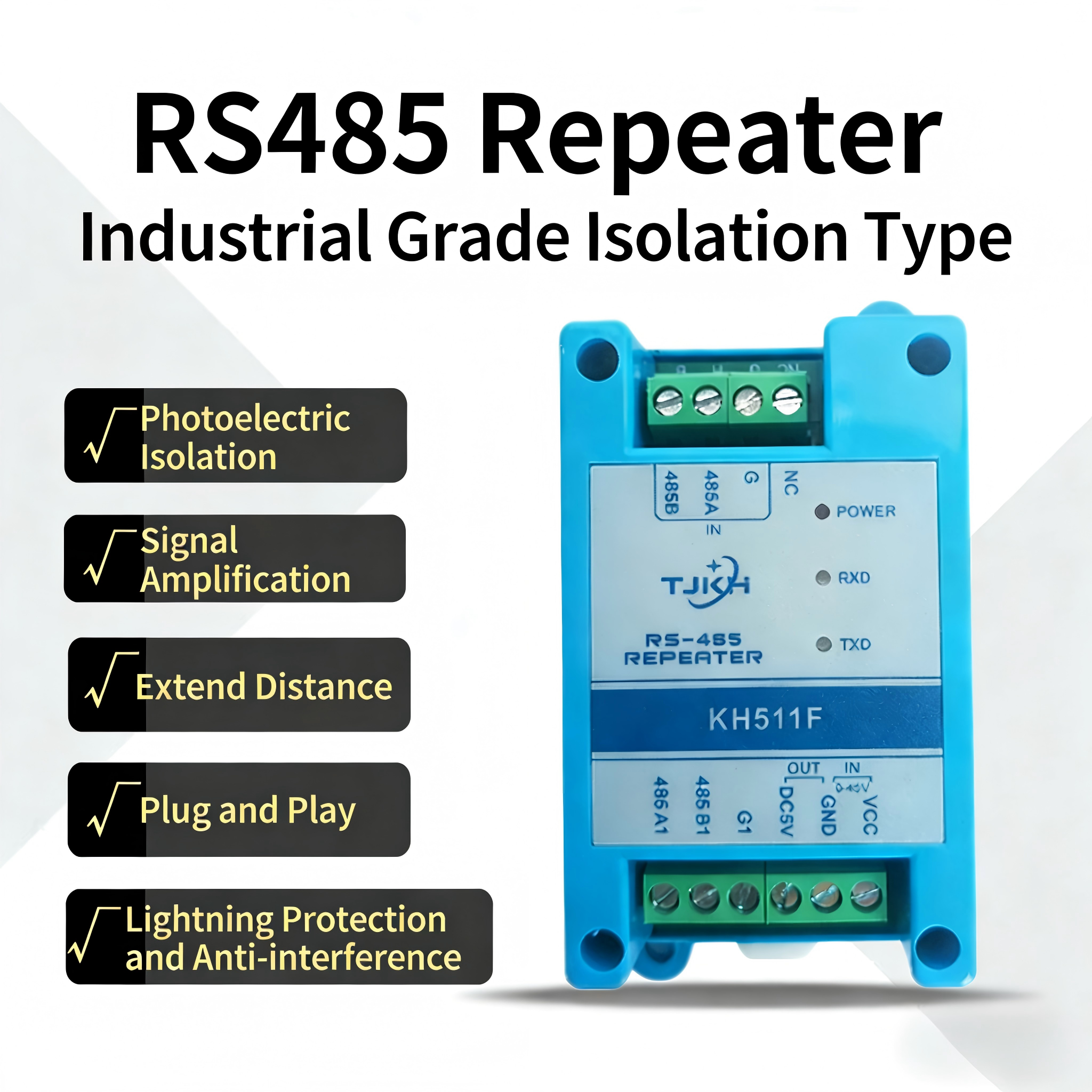RS485 Repeater Industrial Grade Signal Amplifier Lightning Surge Protection Anti-interference Extend Communication Distance DC 9-40V-image-1099240323
