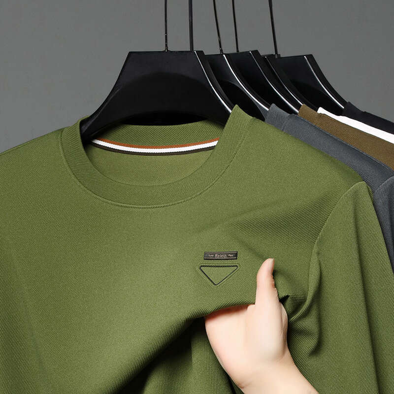 Live broadcast promotion of spring autumn round neck sweatshirts solid color loose casual T shirts young and middle aged men available for dropshipp