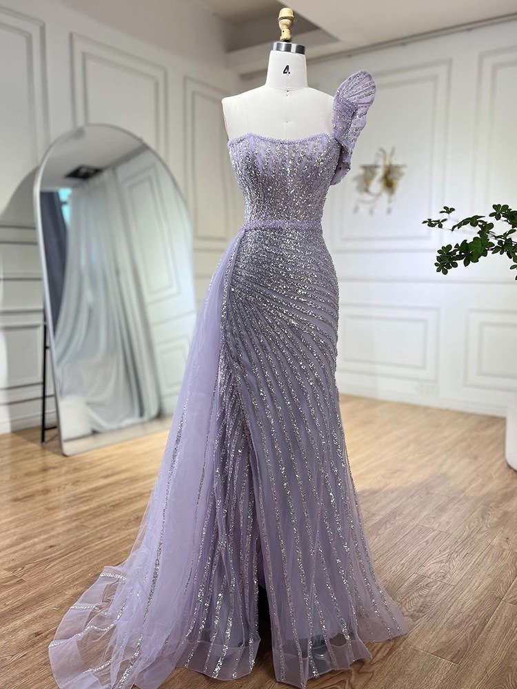 hot sale French Fashion Women's Elegant Prom purple High Neck Long Sleeve A-Line Mini Dress for party evening