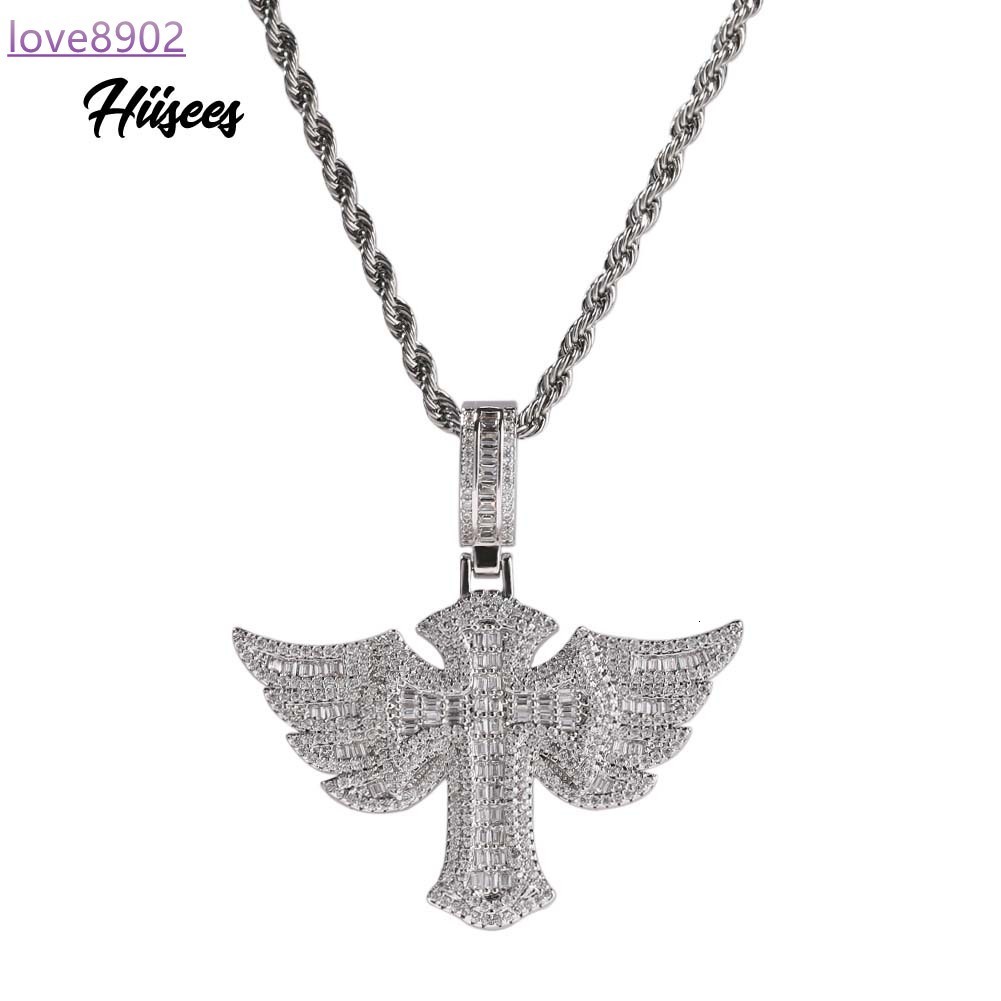 Wholesale Price 925 Sterling Silver Angel Wings Design Micro Pave Baguette Moissanite Diamond Custom Hip Hop Iced Out Bling Angel P Pendant