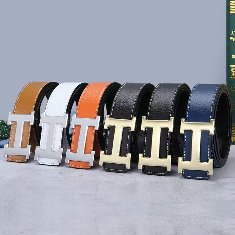 Elegant Leather Business Belt with Gold & Silver Accents for Men and Women