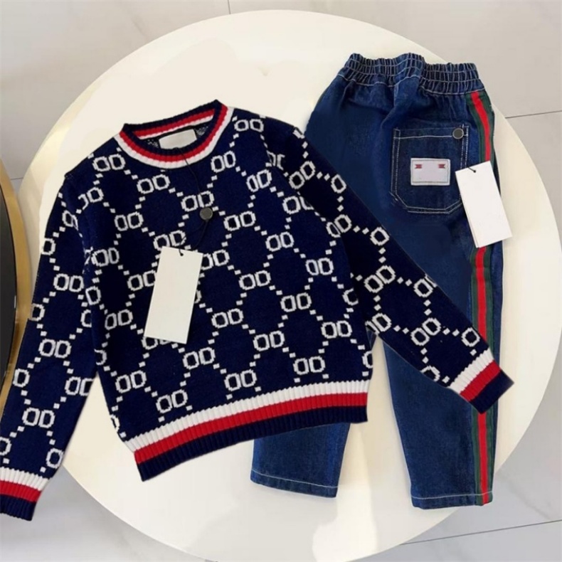 designer Kids Sweater fashion brand classic pattern long sleeved children's clothing luxurious outdoor casual top and pants two piece set Kids
