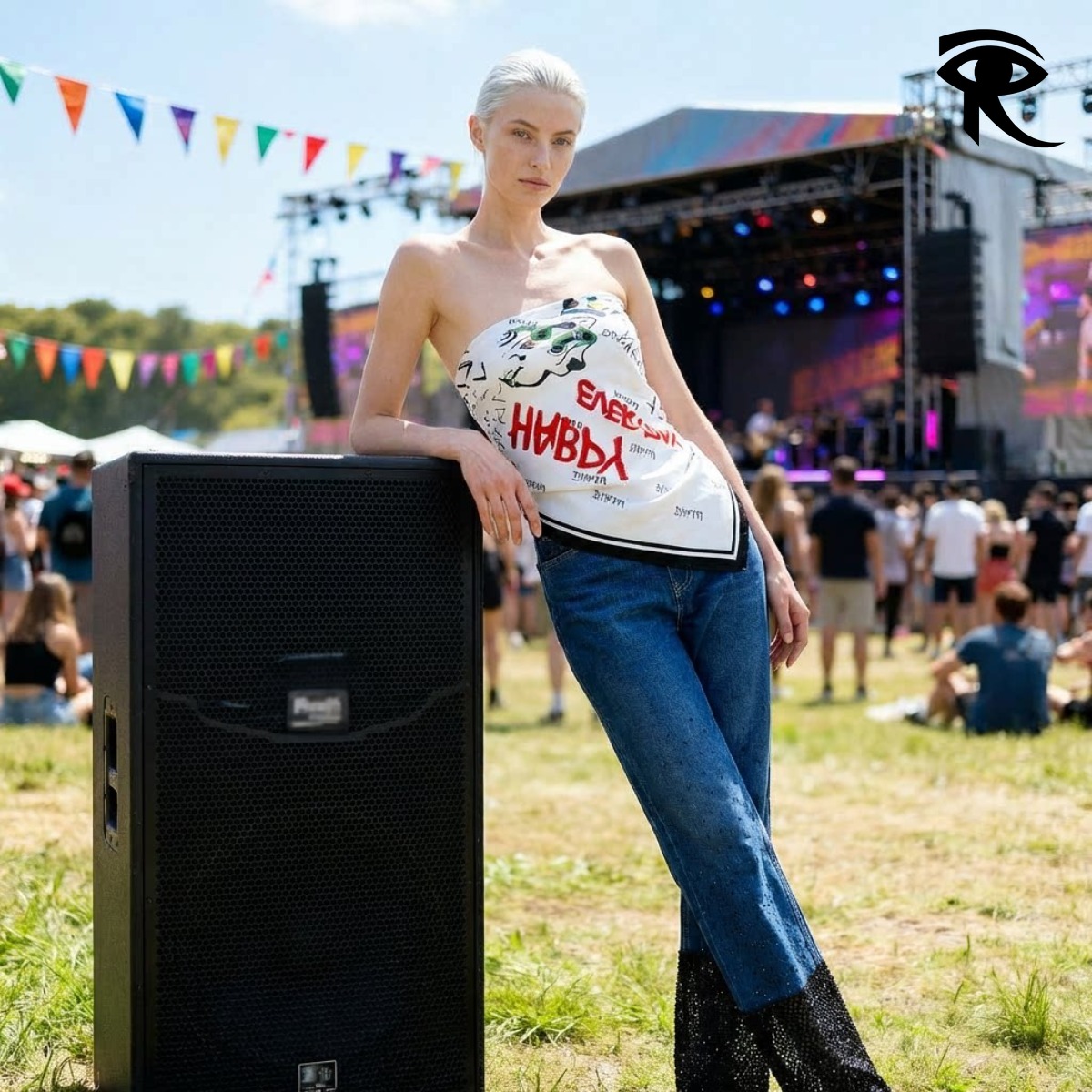 2026 Summer Celebrity Inspired Heart Puppy Graffiti Bandeau Silk Scarf Top Women Music Festival Live Show Party Tube Top Vest Original Fashion De