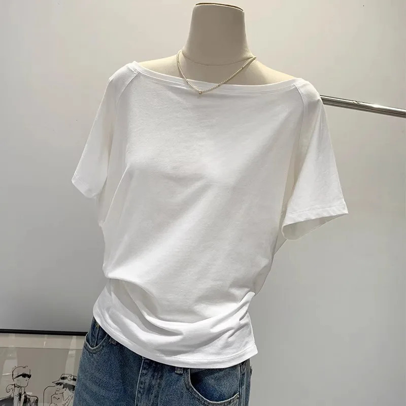 Summer Y2K Short Sleeve Slant Shoulder T-shirts Women Style One Shoulder Wide Truffle Shoulder Base Sexy Shirt Chic Lady Tops 260327BJ