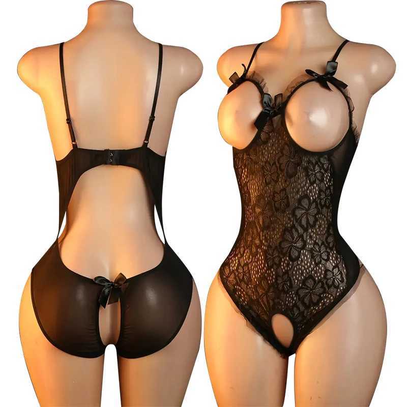 Women Porn Underwear Lace Hollow Open Bra Set Plus Size Sexy Costumes Deep V Neck Teddy Bodysuits Erotic Crotchless Lingerie Set S26327