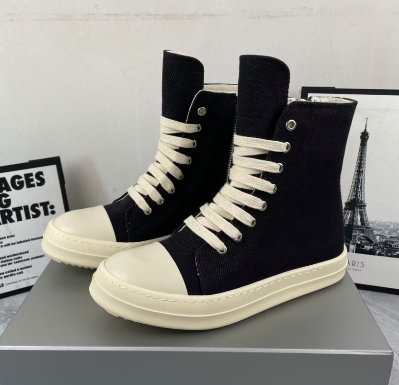Fashion Brand High Top Black Canvas Sneaker Streetwear Designer Shoes Comfort Casual Unisex Ankle Boot Thick laces New Design