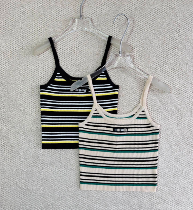 Summer Womens Stripes Tank Tops Luxury Designer Tanks Women Sleeveless Camis Shirt Short Tee Embroidery Woman Tshirts Tshirts Lady Backless
