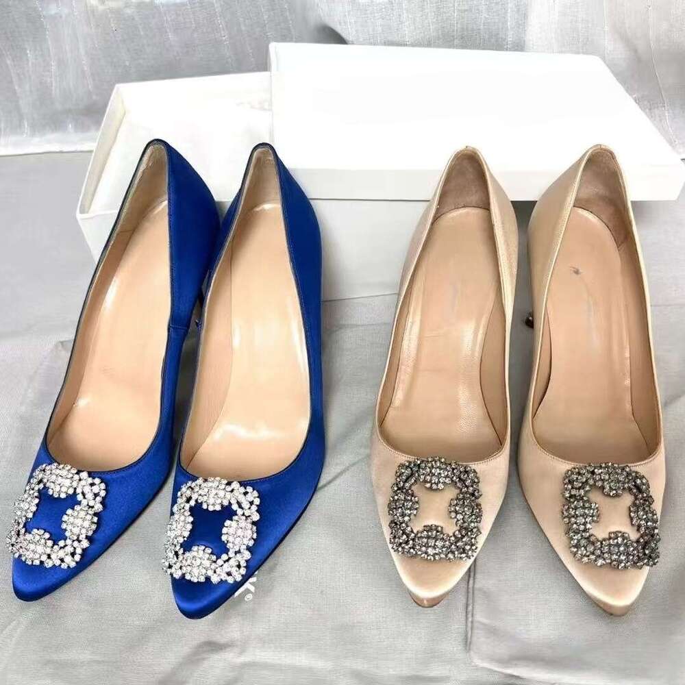 Heels Designer High Heels Women Sandals Summer Shoes MB Silk Genuine Leather Blue Black Diamond Pumps 6cm 8cm 10cm Thin Heel Pointed Toes Luxury Dre