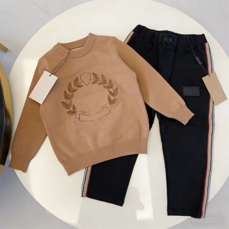 designer Kids Sweater fashion brand classic pattern long sleeved children's clothing luxurious outdoor casual top and pants two piece set Kids