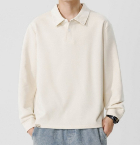 a77 Men Long-sleeved Autumn and Winter Heavy Loose Solid Color Lapel Youth Casual