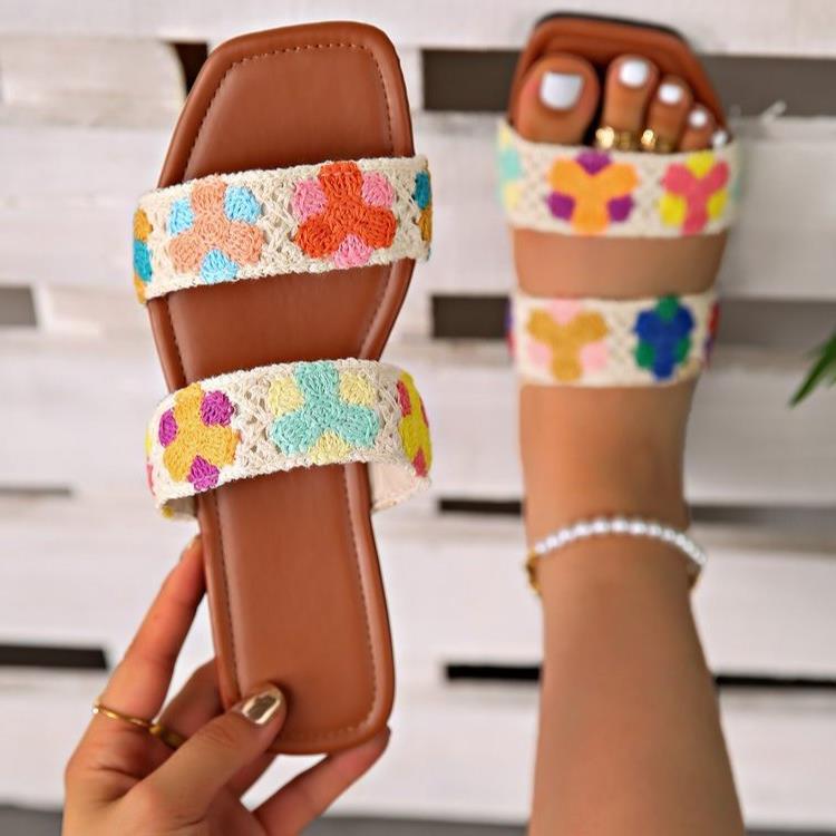 N05 Elegant Yet Comfy Women's Beach Footwear Fashion Forward Flower Patterned Flats